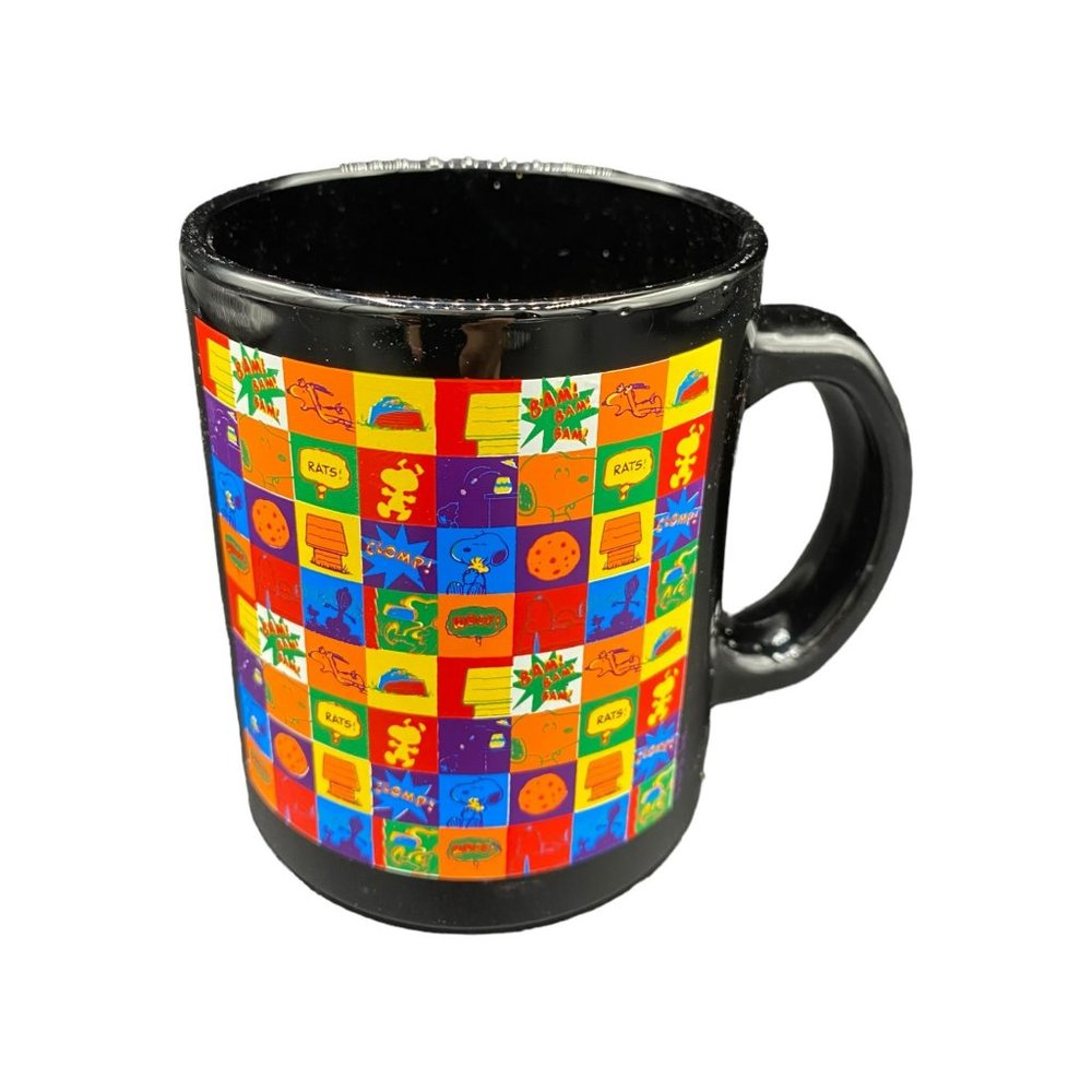 Cedar Fair Glass Black Mosaic Snoopy Coffee Mug